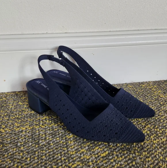 Anne Klein Navy Knit Slingback Heels Size 7 - Picture 8 of 14